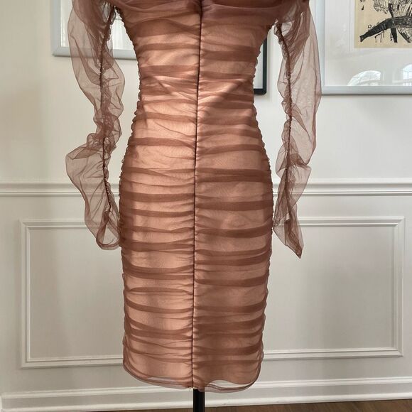 Fashion Nova Ruched and Ready Bandaged Midi Dress Mauve Taupe L - Picture 8 of 12
